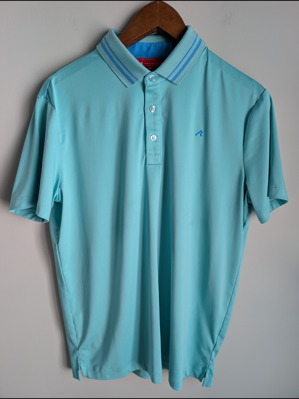 REDVANLY Golf Polo Shirt Mens Medium Turquoise Aqua Blue Short Sleeve Stretch M